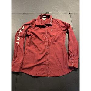 Ariat REAL Fitted Women's Longe Sleeve Button Up Shirt - Maroon - Size Large